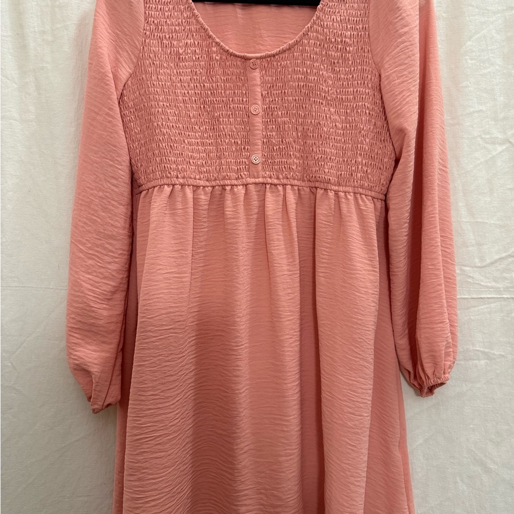 NWOT Dokotoo Dusty Rose Smocked Dress Medium Boho Cottagecore ALine Spring